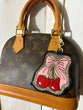 Cherries and Bow Purse Charm, bag charm, Pop Culture, leather keychain, Hand Tooled keychain