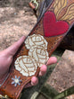 Hand Tooled Winged Hearts and Bohemian Roses crossbody handbag strap