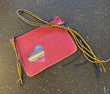 Pink Pride Clutch, Guatemalan Fabric Clutch, Rainbow Fabric Bag, Pink Leather Clutch, Rainbow Heart Bag, Pink Leather Wristlet with Heart