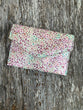 Delicate Floral Handmade Leather Clutch with pretty Pink and Teal interior