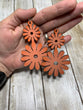 70's Retro Leather Daisy Drop Earrings